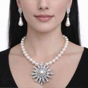 New faux pearl and crystal Necklace and Earrings set